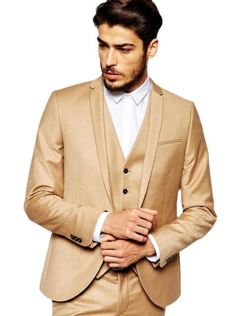 Khaki Custom Made Groom Groomsmen lapel Groom Dress Slim Fit Men's Suit Wedding Best Men's Blazer 3 Piece (Jacket+Pant+Vest+Tie)
