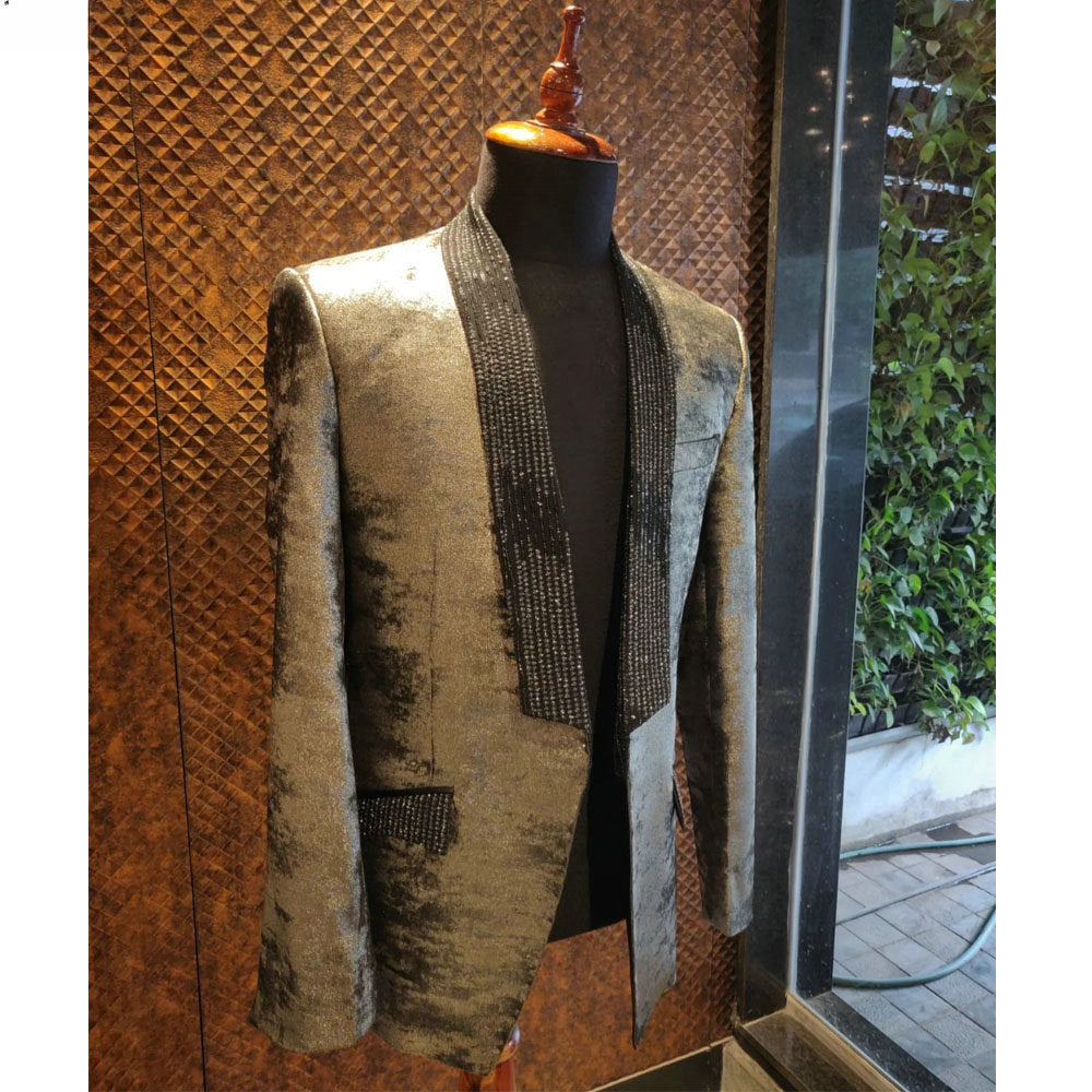 Costume de luxe pour homme, deux pièces, avec perles en cristal, tenue de soirée formelle (veste + pantalon)