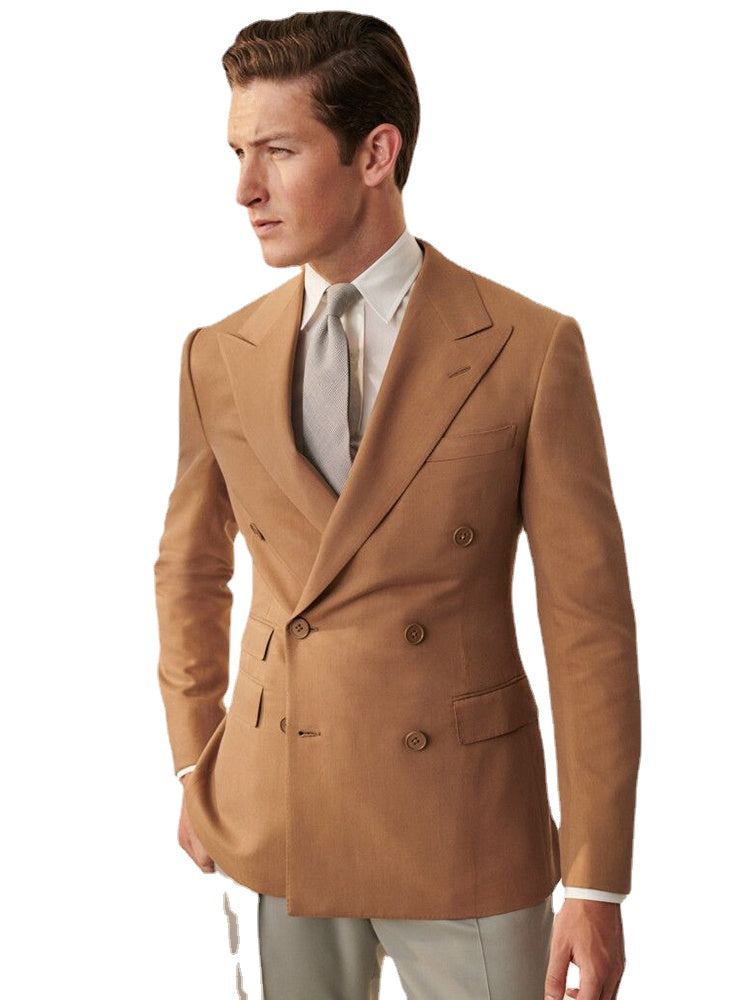 Brown Double Breasted Brown Slim Fit Men Suit 2 Piece Groom Wedding Tuxedo Tailor Made Prom Wedding Suit