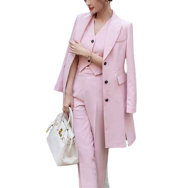 Costume de soirée rose 3 pièces pour femme, coupe slim, pour bal, bureau, smoking, blazer, pour mariage 