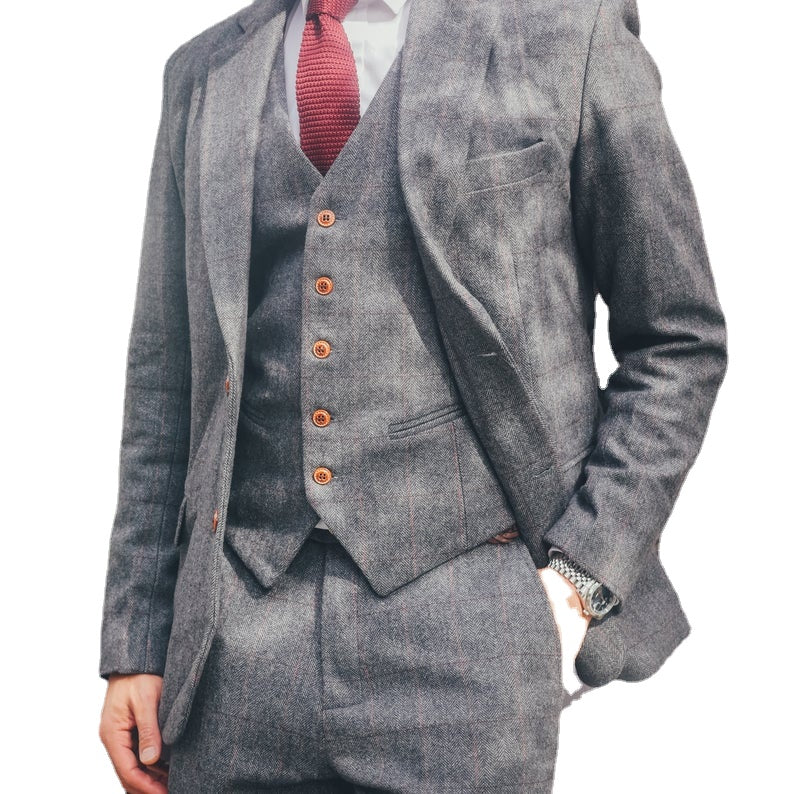 Formal men Suit 3 Piece men Suits Vintage Business Suit  Jacket Vest Pants Custom Wedding Tuxedos
