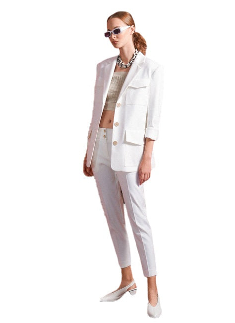 Trajes de madre de la novia blancos fríos, para boda, para mujer, blazer, 2 piezas, para fiesta de noche (chaqueta + pantalón) 