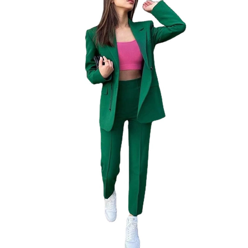 Trajes de abrigo verde para mujer, 2 piezas, corte entallado, formal, para celebridades, para fotografía, para fiesta, graduación 