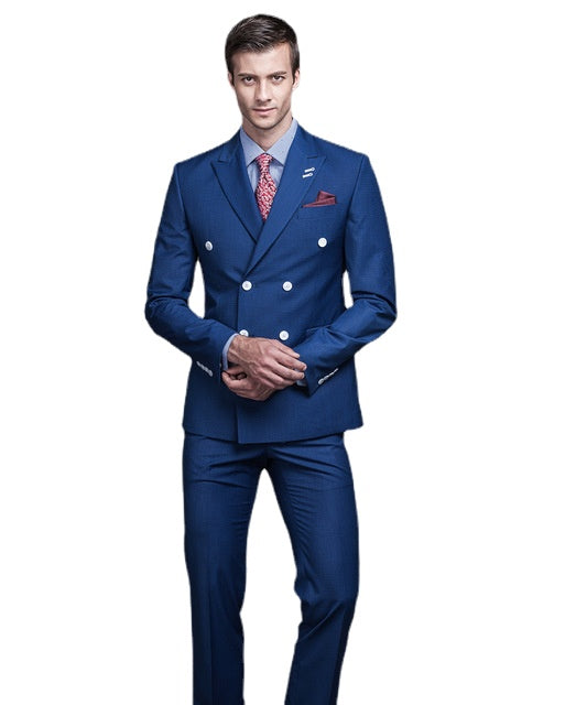 Traje azul marino cruzado para hombre, 2 piezas (chaqueta, pantalón y corbata), hecho a medida. 