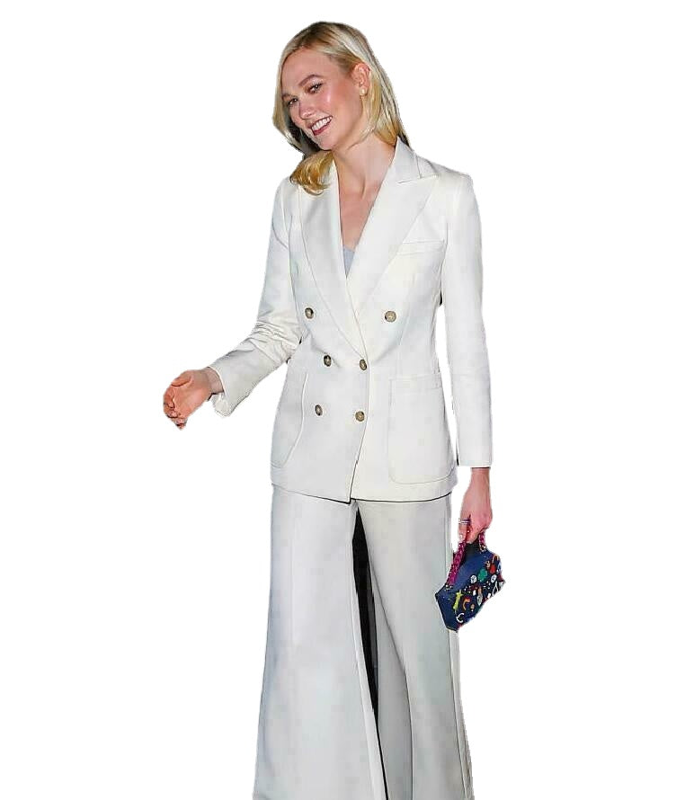 Ensemble pantalon blanc pour femme, coupe slim, croisé, tenue de bureau, soirée, smoking (veste + pantalon) 