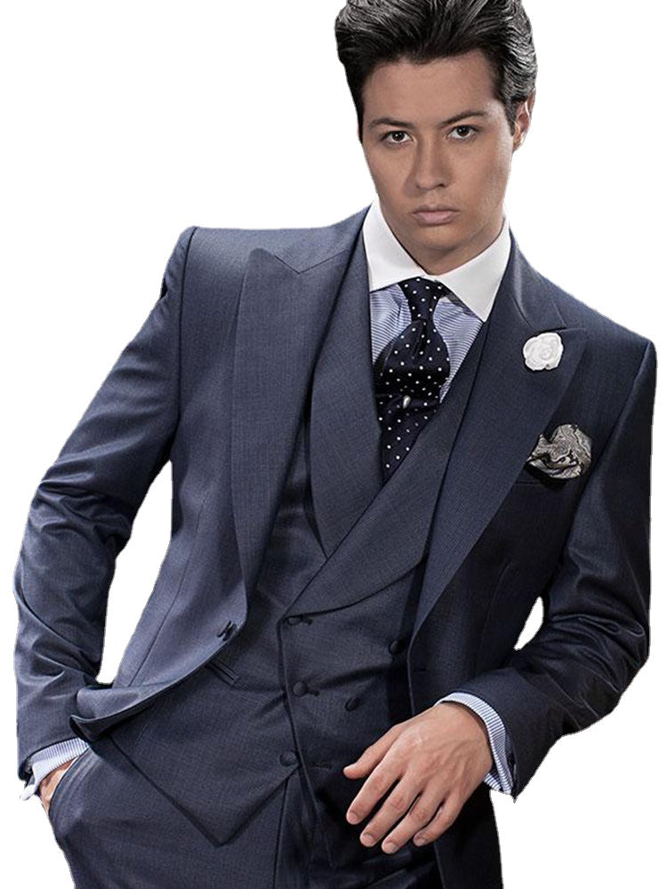 Costume 3 pièces bleu marine pour homme, coupe slim, sur mesure, avec pantalon