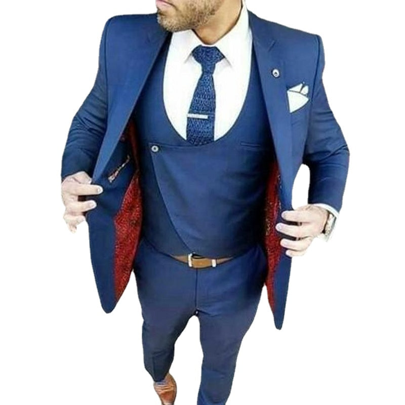 Blue Groom Tuxedos Notch Lapel Slim Fit Groomsman Wedding 3 Piece Suit Men Business Jacket Blazer Jacket+Pants+Vest