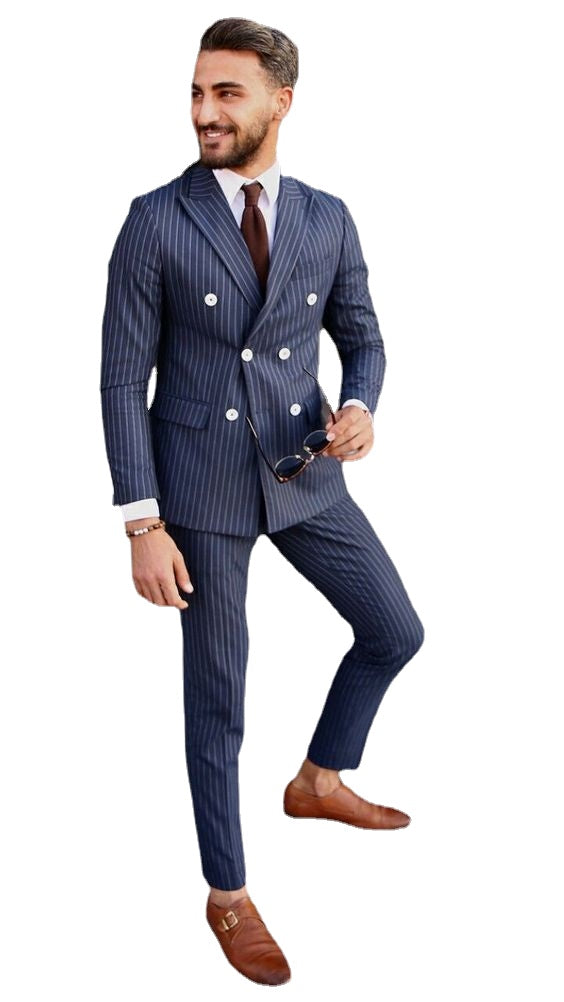 Traje de novio a rayas para boda, esmoquin de 2 piezas (chaqueta + pantalón) 