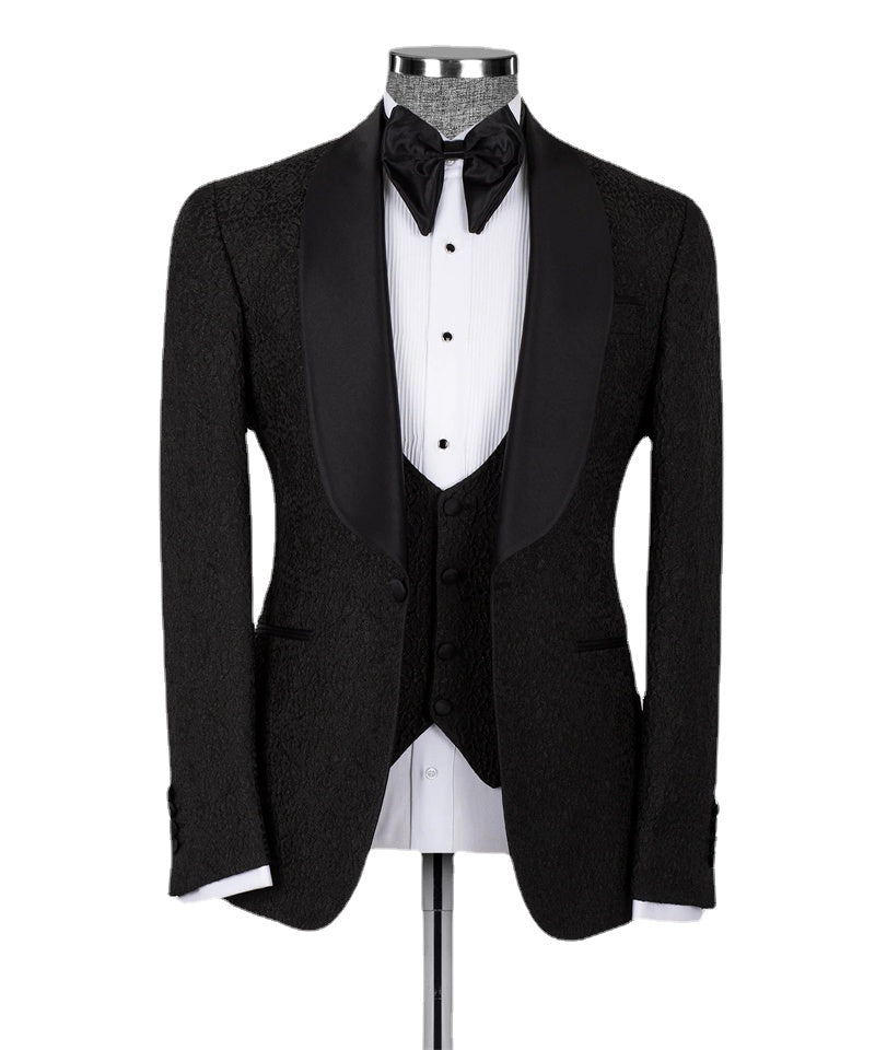 Costume de mariage noir de luxe pour homme, 3 pièces, blazer, gilet, pantalon, sur mesure, pour bal de promo, fête 