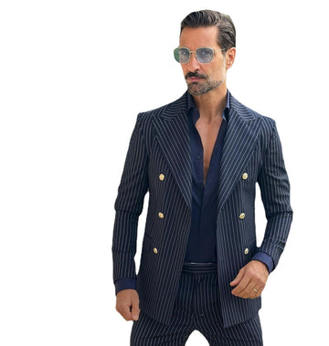 Black Stripe Classic men Suit Double Breasted Tailor-Made Two-Pieces Jacket Pants Designer Formal Occasion Costume Made