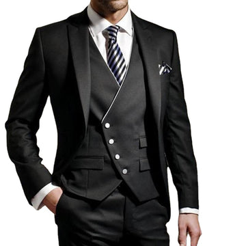 Custom Tailored Black Formal Men Suit Slim Fit Men Suits Bespoke Groom Tuxedos Blazer for Wedding Prom Jacket Pants Vest 3Pcs