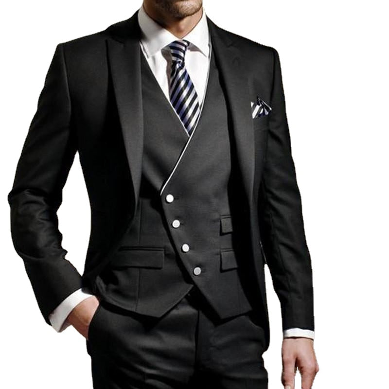 Traje formal negro a medida para hombre, traje entallado para hombre, esmoquin a medida para novio, chaqueta para boda, graduación, chaqueta, pantalón, chaleco, 3 piezas 