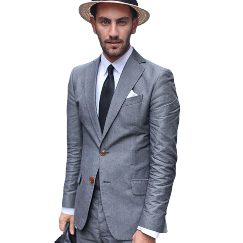 Grey 2 Piece Slim Fit Men Business Suit Tailor Made Groom Wedding Tuxedo 2 Piece Prom Wedding Business Men Suit Set