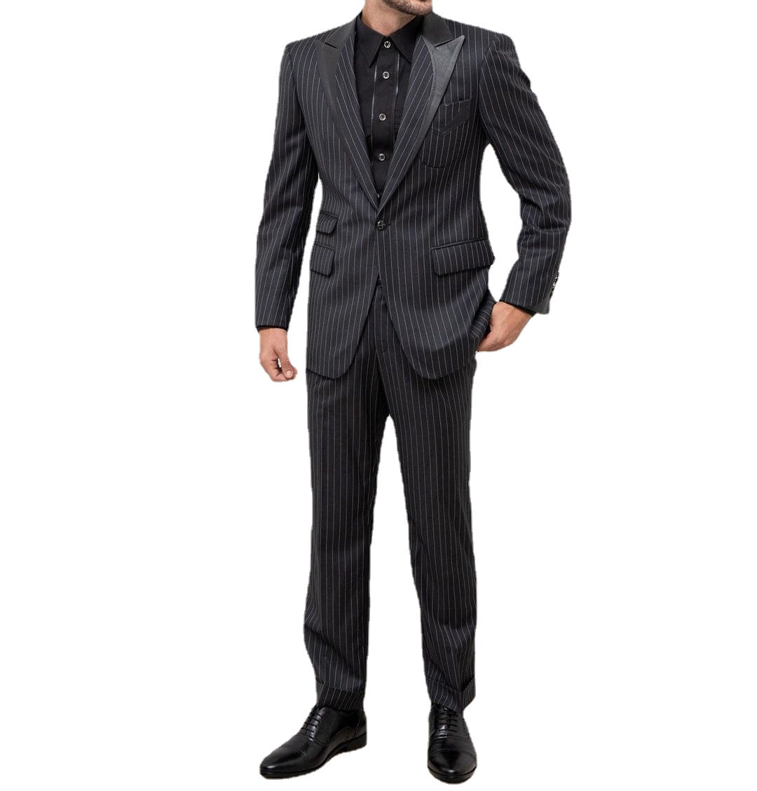 Costume de mariage noir slim pour homme avec rayures, un bouton, deux pièces, veste et pantalon, costume de créateur pour occasion formelle 
