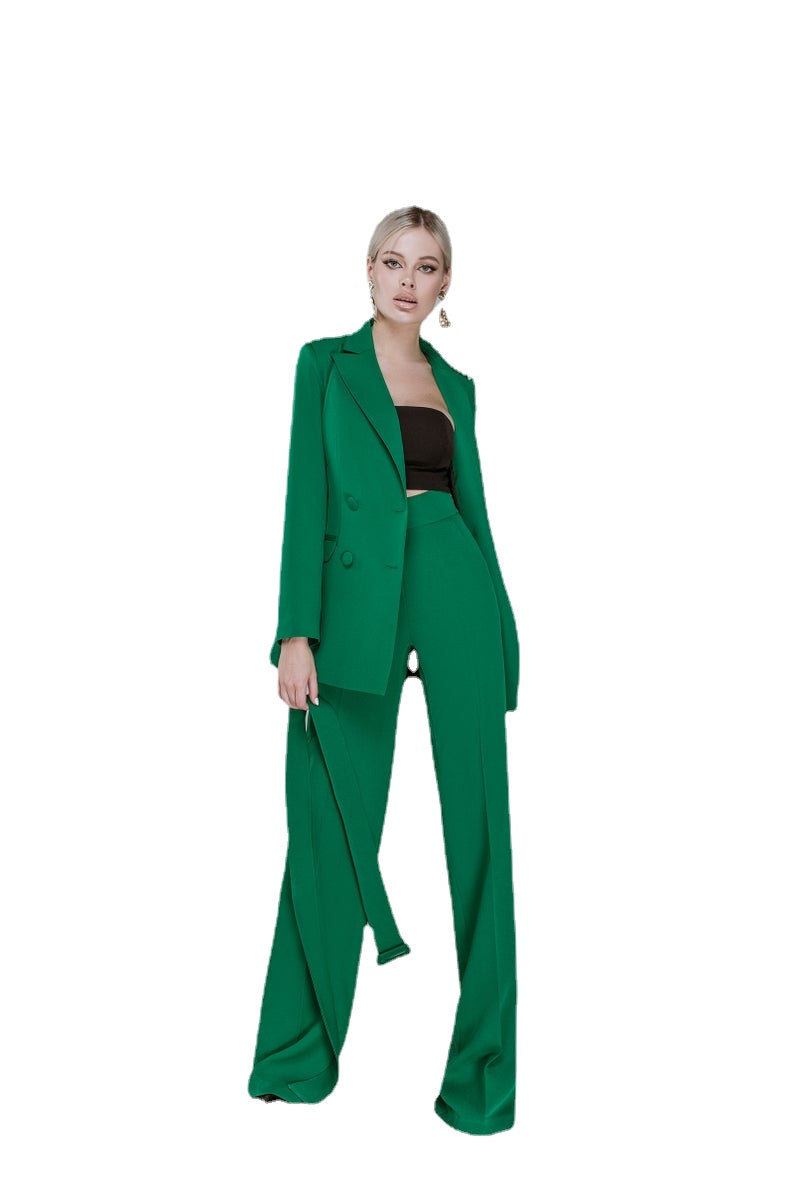 Celebrity Women Evening Suits 2 Pieces Green Mother of Bride Dress with Belt Party Prom Wear Pants Outfits for Wedding