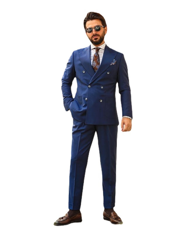 Costume croisé bleu marine pour homme, veste, pantalon, smoking, soirée, bal, mariage, sur mesure, 2 pièces 