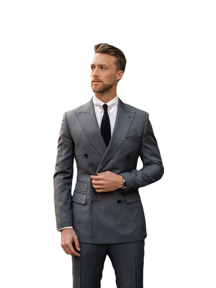 Traje de negocios cruzado para hombre, con pantalón, corte entallado, 2 piezas, solapa de pico, esmoquin para boda