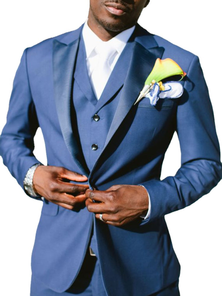 Costume 3 pièces bleu marine pour homme, coupe slim, sur mesure, avec pantalon