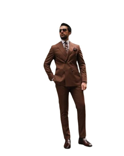 Brown Men Suits Peak Lapel Double Breasted Groom Formal Tuxedos Blazer Wedding Tuxedos Business 2Pieces Jacket Pants