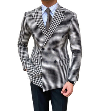 Houndstooth Custom Made Groom Tuxedo Notch Lapel Double Breasted Men Suit Prom Wedding men Suits Jacket
