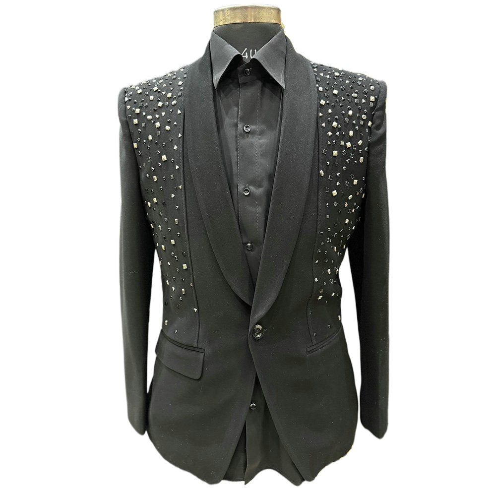 Costumes noirs pour hommes, diamants, perles, marié, mariage, smoking, ensembles 2 pièces, dîner, bal, blazers, Terno Masculino Completo