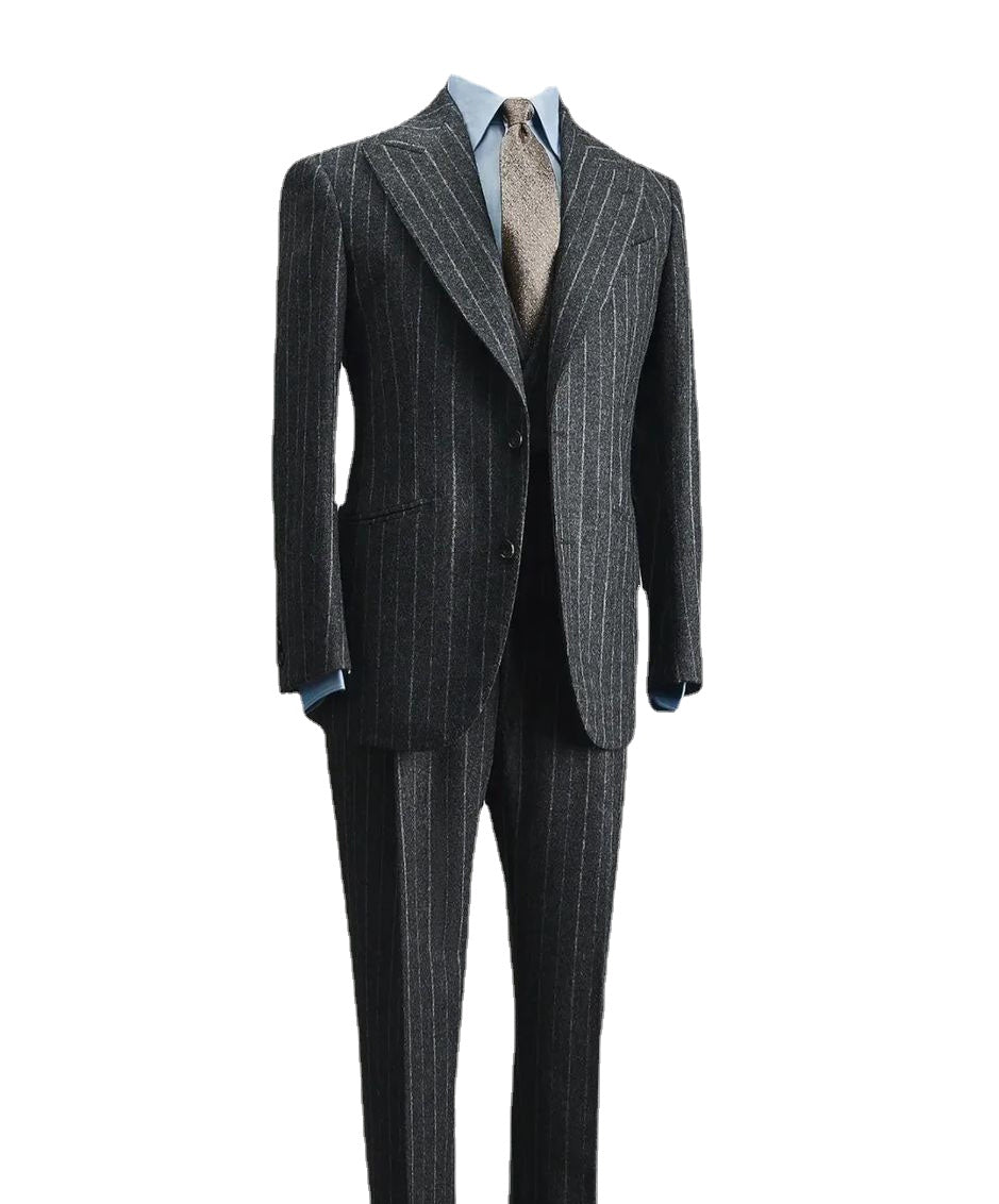 Classic Men Suits With Double Breasted Stripe Three Pieces Jacket Pants and Vest Custom Made Designer Wedding Party