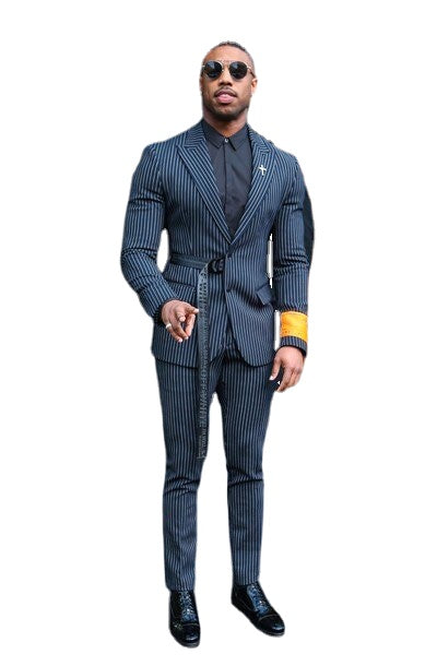 Traje de raya diplomática, entallado, para novio, 2 piezas (cinturón no incluido). 