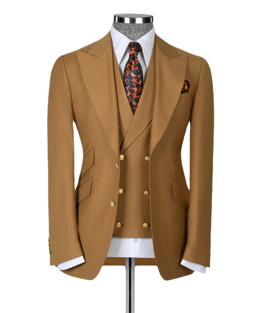 Costume classique marron pour homme, 3 pièces, blazer, gilet, pantalon, smoking, marié, mariage, bal, soirée, tenue d'affaires formelle 
