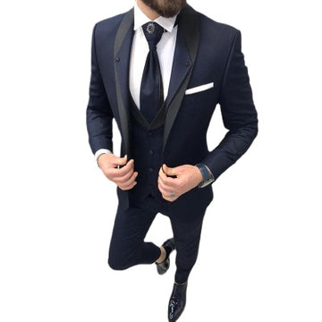 Custom Navy Blue Slim Fit Wedding Costume Suit for Men Groom Suits Tuxedos 3 Pieces Groomsmen Party Suits Wedding Tuxedo