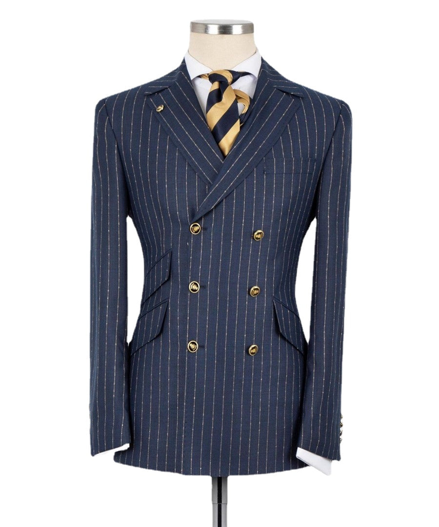 Classic Striped Men's Suits Double Breasted Wedding Groomsman Tuxedo 2 pcs Blazer Pants Formal Business Wear Prom Party Suit