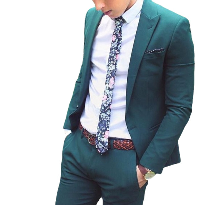 Green Suits Men Slim Fit Smart Business Blazer Jacket Custom Men Tuxedos Groom Best Man Wedding Party Prom Suit 2 pcs