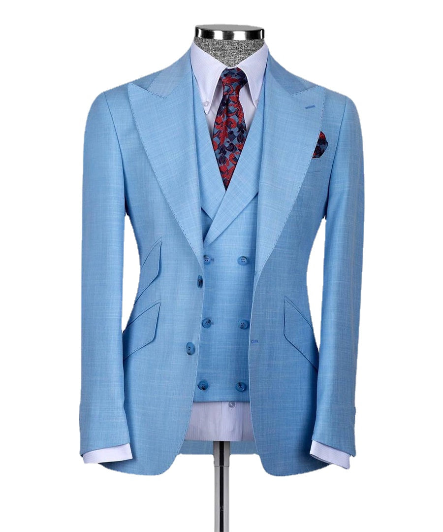 Classic Blue Full Men's Suit 3pcs Blazer Vest Pants Slim Fit Business Wear Formal Wedding Groomsmen Tuxedo Costume homme