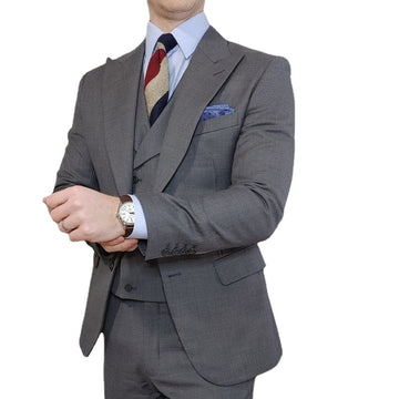 Costume de mariage 3 pièces gris pour homme, smoking formel, dîner, bal, blazer, pantalon, coupe slim, veste, pantalon et gilet 