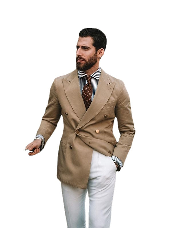 men Suits Two Piece Tweed Suit Herringbone Peaked Lapel Custom Groom Tuxedos Wedding Prom Dress Jacket Pants