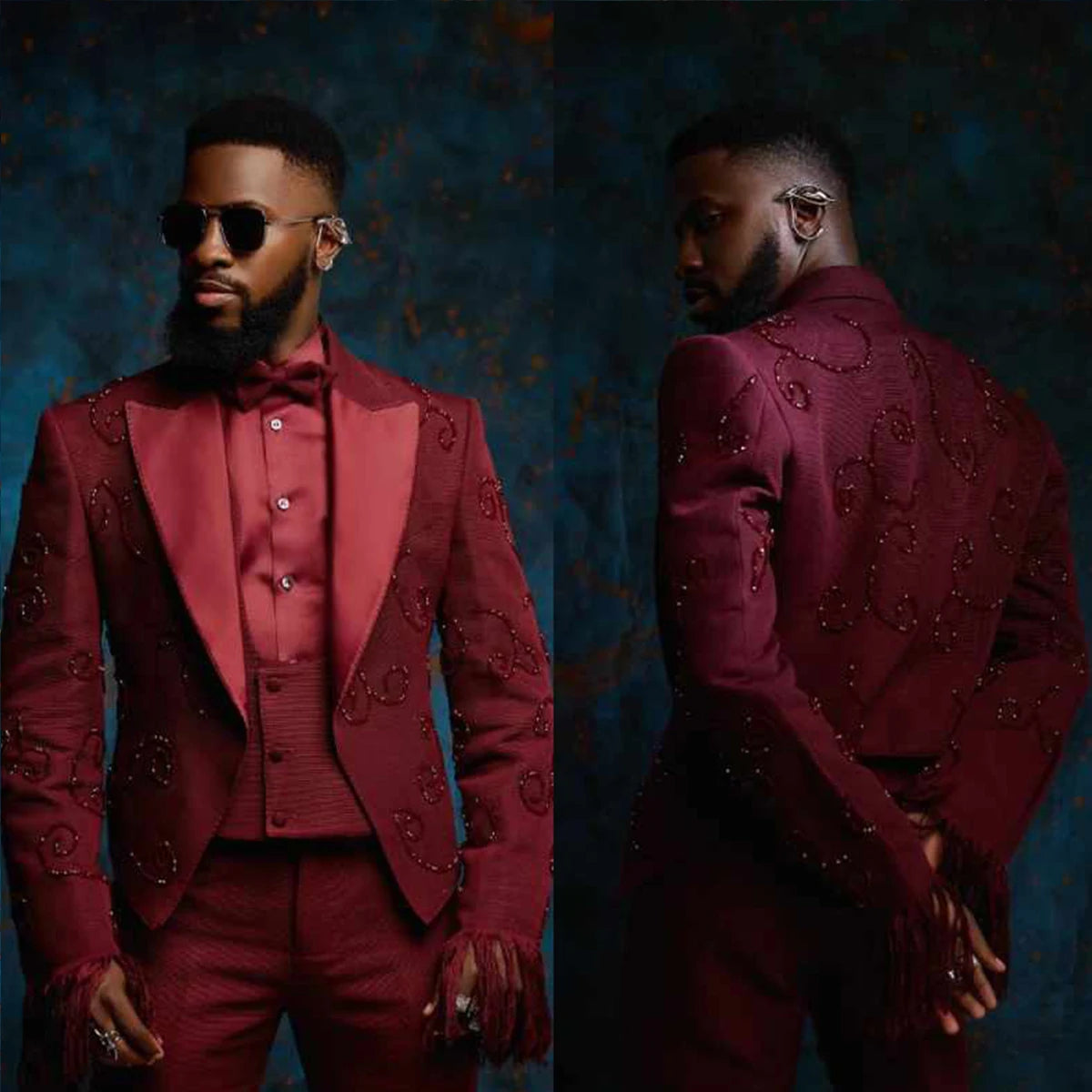 Sparkle Crystal Design Men Suits Beaded Slim Ropa Hombre Diamond Tassel 2 Pieces Sets Groom Male Blazers Customized