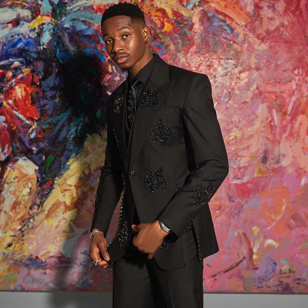 Luxury Diamond Men Suits 2 Pieces Sets Groom Male Blazers Wedding Tuxedos Slim Fit Formal Customized