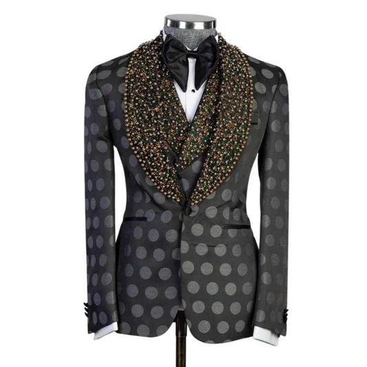 Luxury Pearl Crystals Mens Suits Slim Fit Groom Wedding Tuxedos 3 Pieces Sets Bridegroom Prom Blazers Ropa