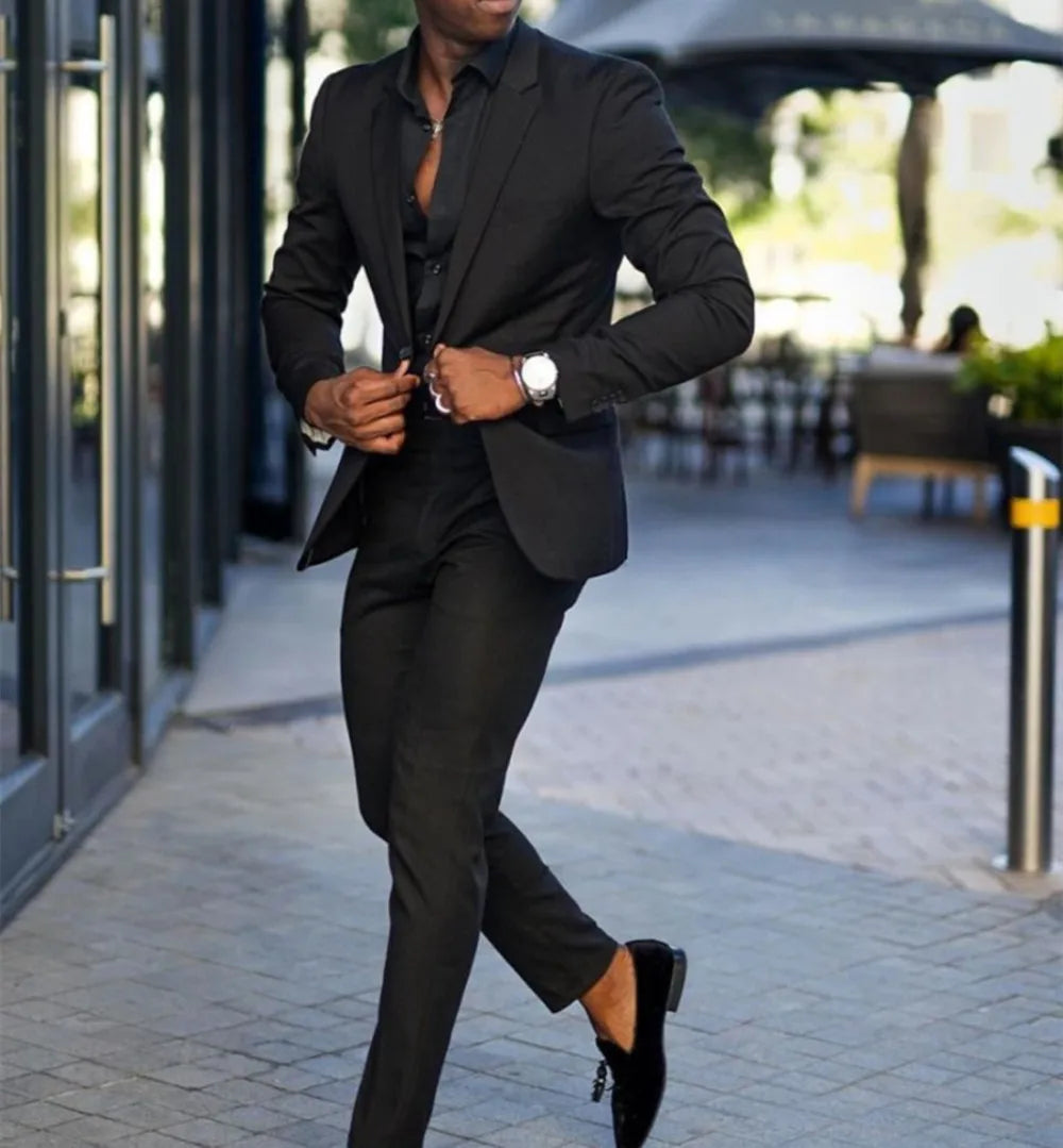 Fashion Black Slim Fit Men Suits Wedding Tuxedos Business Party Prom Best Blazer Sets Masculino 2 Piece Costume Homme Coat Pants
