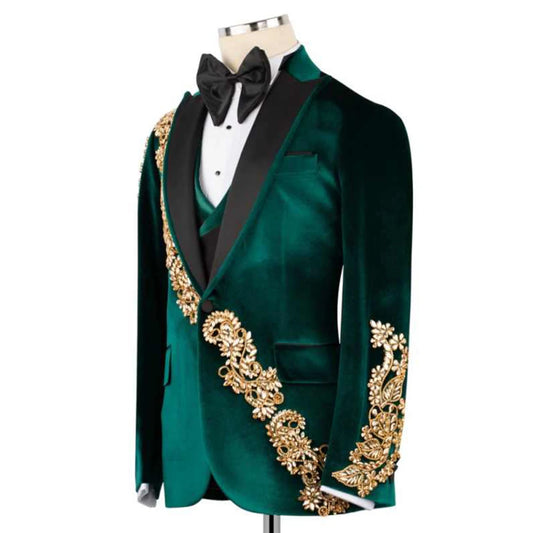 Luxury Diamond Men Suits Slim Fit High End Rhinestone Wedding Tuxedos 2 Pieces Sets Groom Male Blazers Ropa Homre Customized