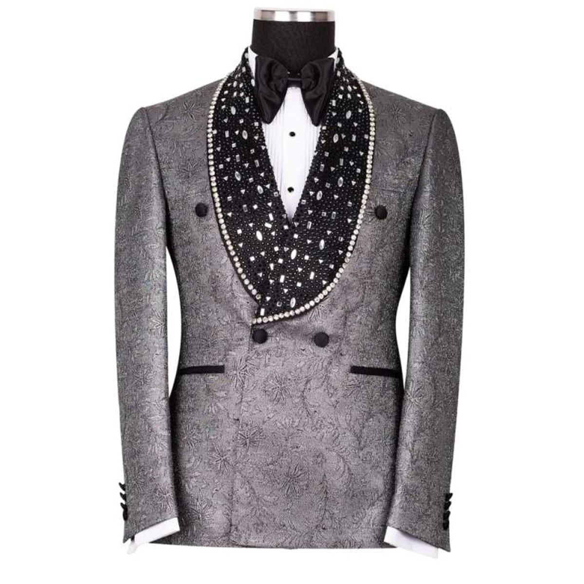 Stunning Style Diamond Beadeds Men Suits 2 Pieces Sets Beat Party Prom Blazer Slim Fit Groom Tuxedos Customized