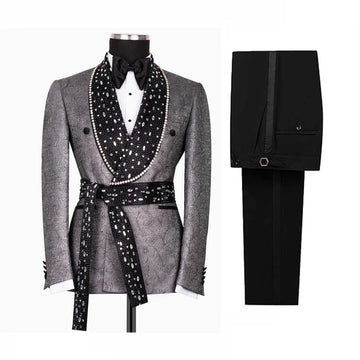 Stunning Style Diamond Beadeds Men Suits 2 Pieces Sets Beat Party Prom Blazer Slim Fit Costume Homme Groom Tuxedos Customized