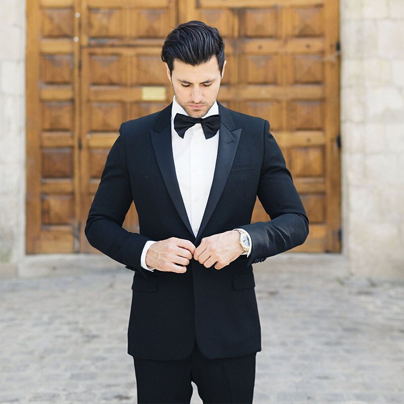 Costume noir 2 pièces pour homme, coupe cintrée, sur mesure, smoking de mariage, bal de promo, mariage, affaires
