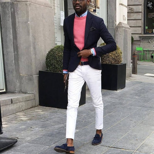 Costume homme noir 2 pièces coupe slim avec pantalon blanc, smoking de mariage, bal de promo, mariage, affaires