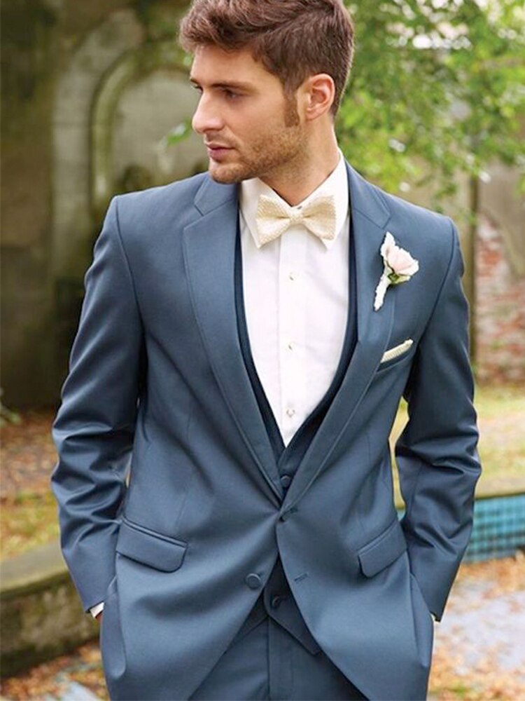 Traje azul de 3 piezas ajustado para hombre, traje de novio para boda, esmoquin para graduación, traje de boda a medida con pantalones.