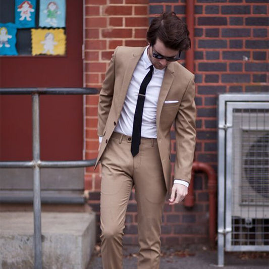 Brown 2 Piece Slim Men Business Suit Tailor Made Groom Wedding Tuxedo 2 Piece Prom Wedding Business Men Suit Set