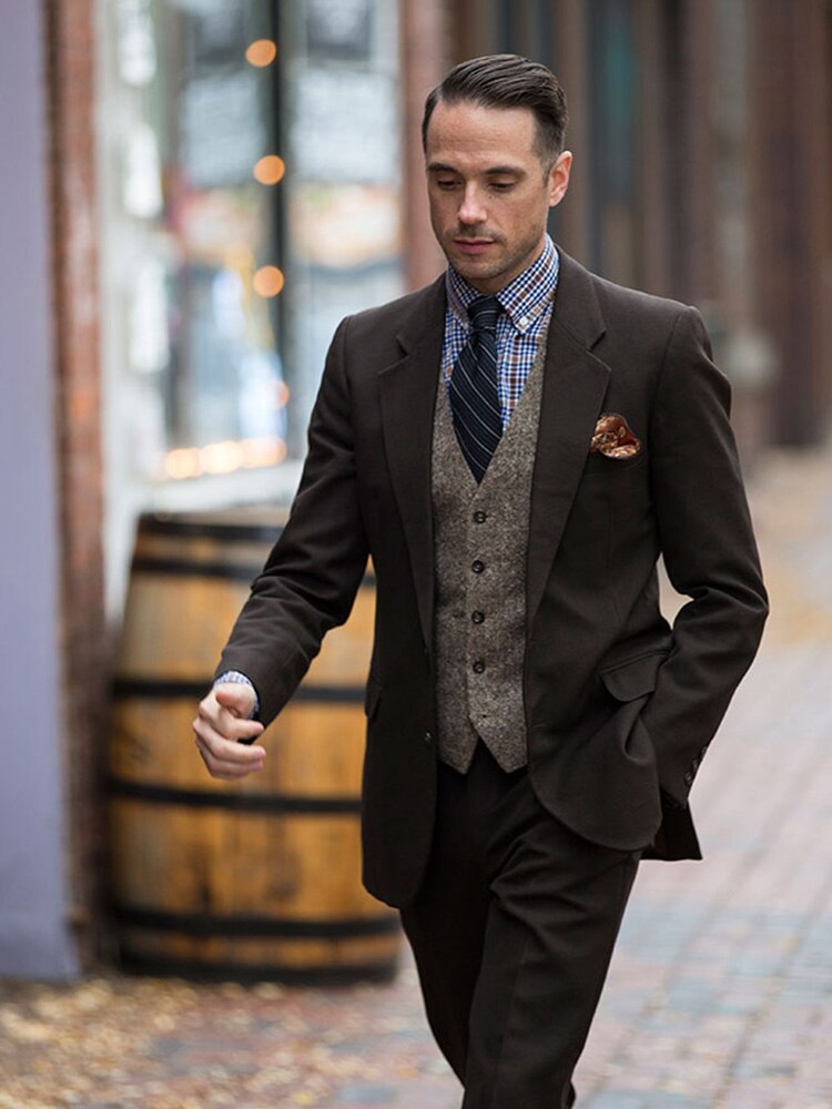 Costume homme marron 3 pièces coupe slim, smoking de mariage sur mesure avec pantalon