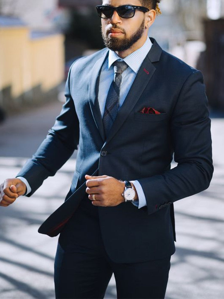 Gro Suit ANNIEBRITNEY Dark Blue 2 Piece Slim Men Business Suit Tailor Made Gro