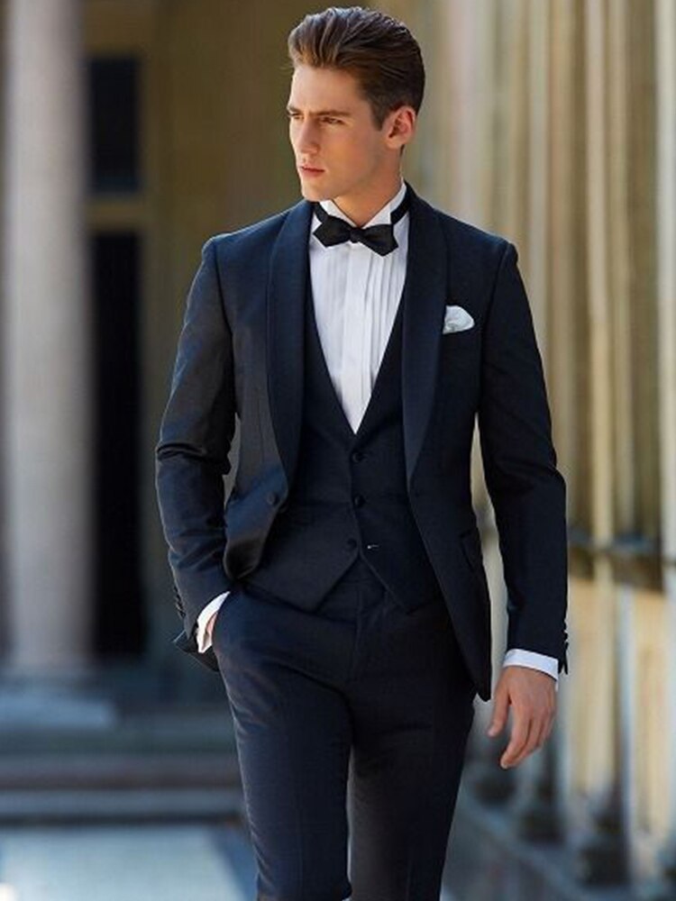 Traje formal azul oscuro de 3 piezas para hombre, esmoquin ajustado a medida para novio, boda, graduación, boda, traje para hombre