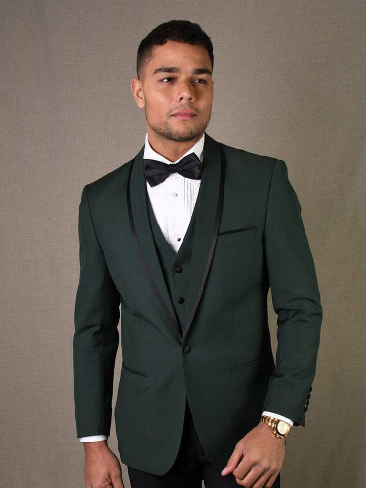 Costume 3 pièces vert foncé pour homme, coupe slim, smoking de marié, costume de bal formel sur mesure