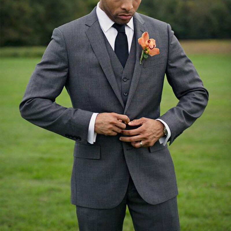 Costume 3 pièces gris foncé pour homme, coupe slim, sur mesure, avec pantalon